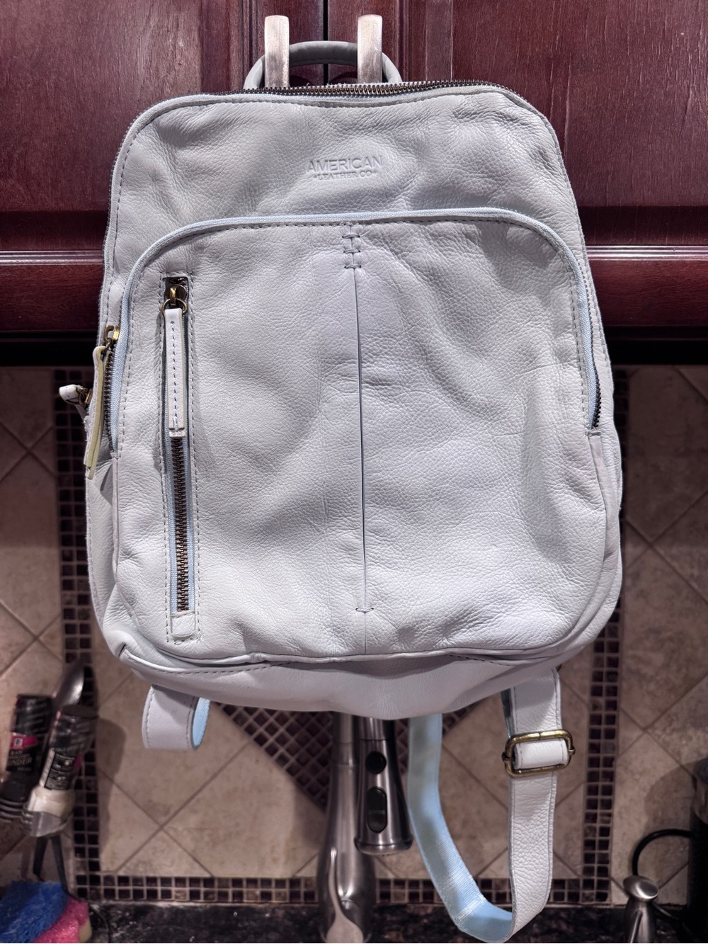 American Leather Light Blue Leather Backpack